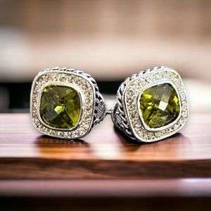 Park Lane Olive Cushion Crystal Halo Stud Earrings